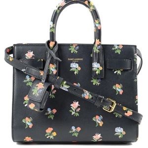Saint Laurent BlackFloral Mimi Sac De Jour Handbag